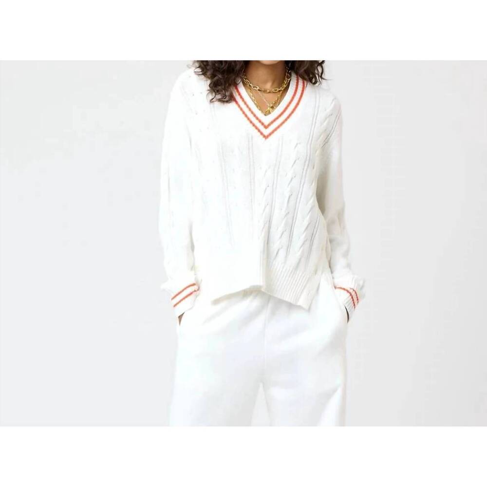 NEW KERRI ROSENTHAL patvee v-neck sweater - plus in white